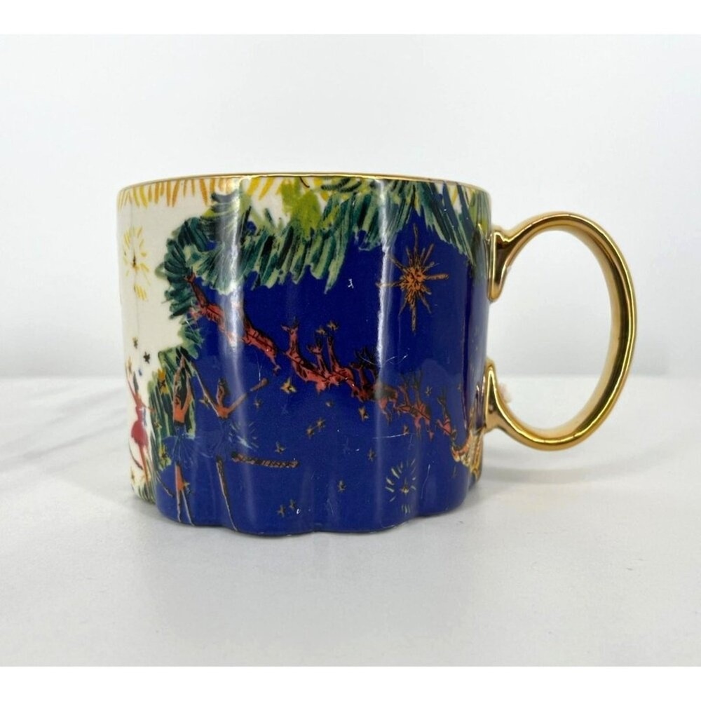 Anthropologie Pauline de Roussy de Sales Coffee Mug Dark Blue Christmas 2022 NEW